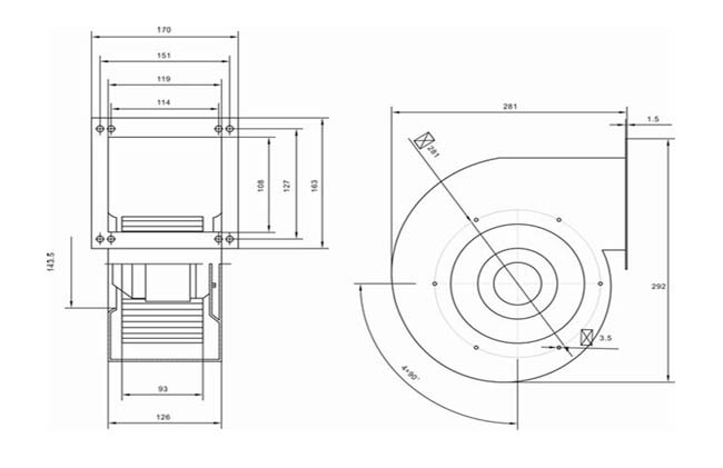 Forward Centrifugal fan YWFF180			
